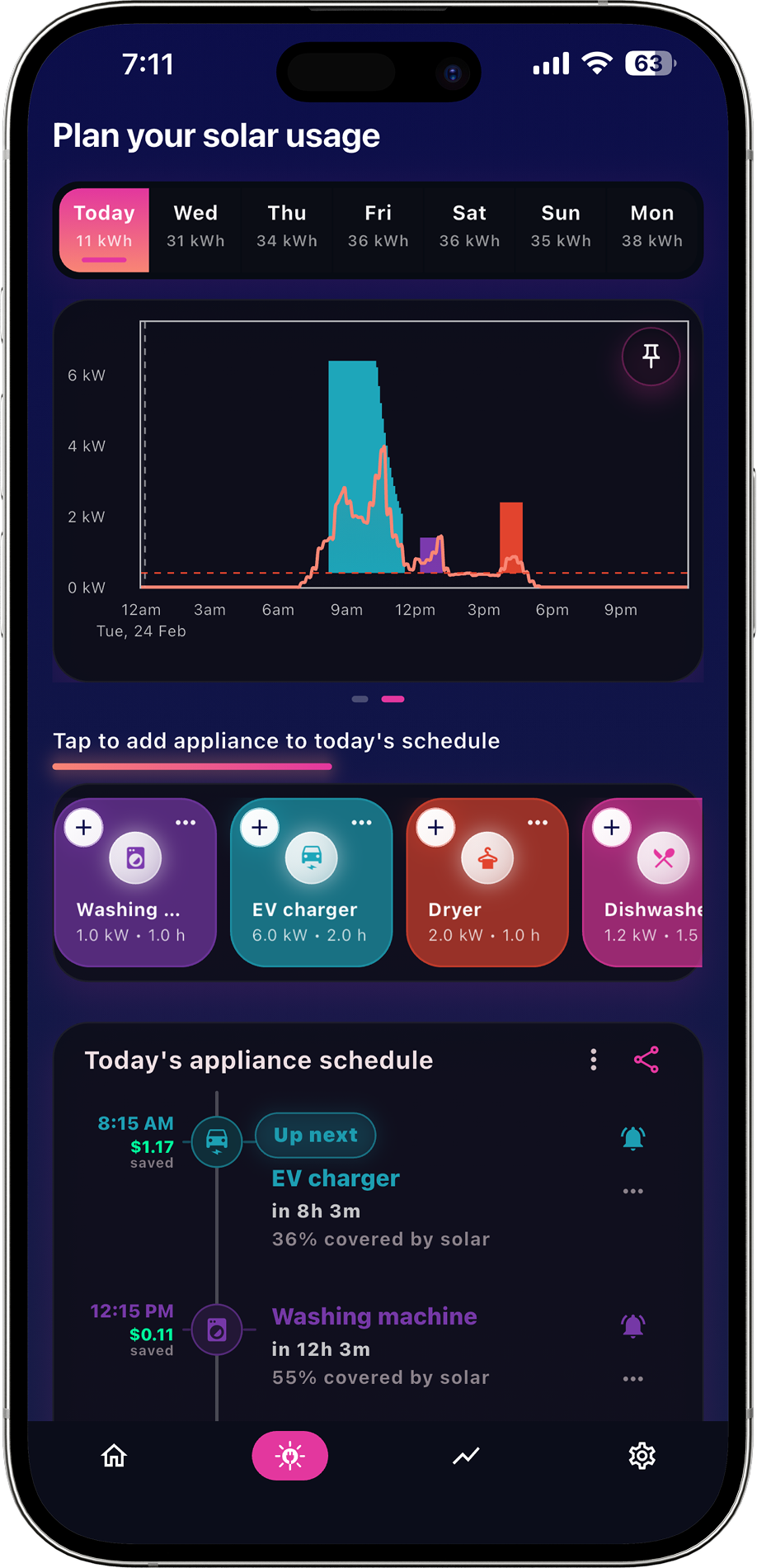 OnSun Best Appliance Schedule Screen