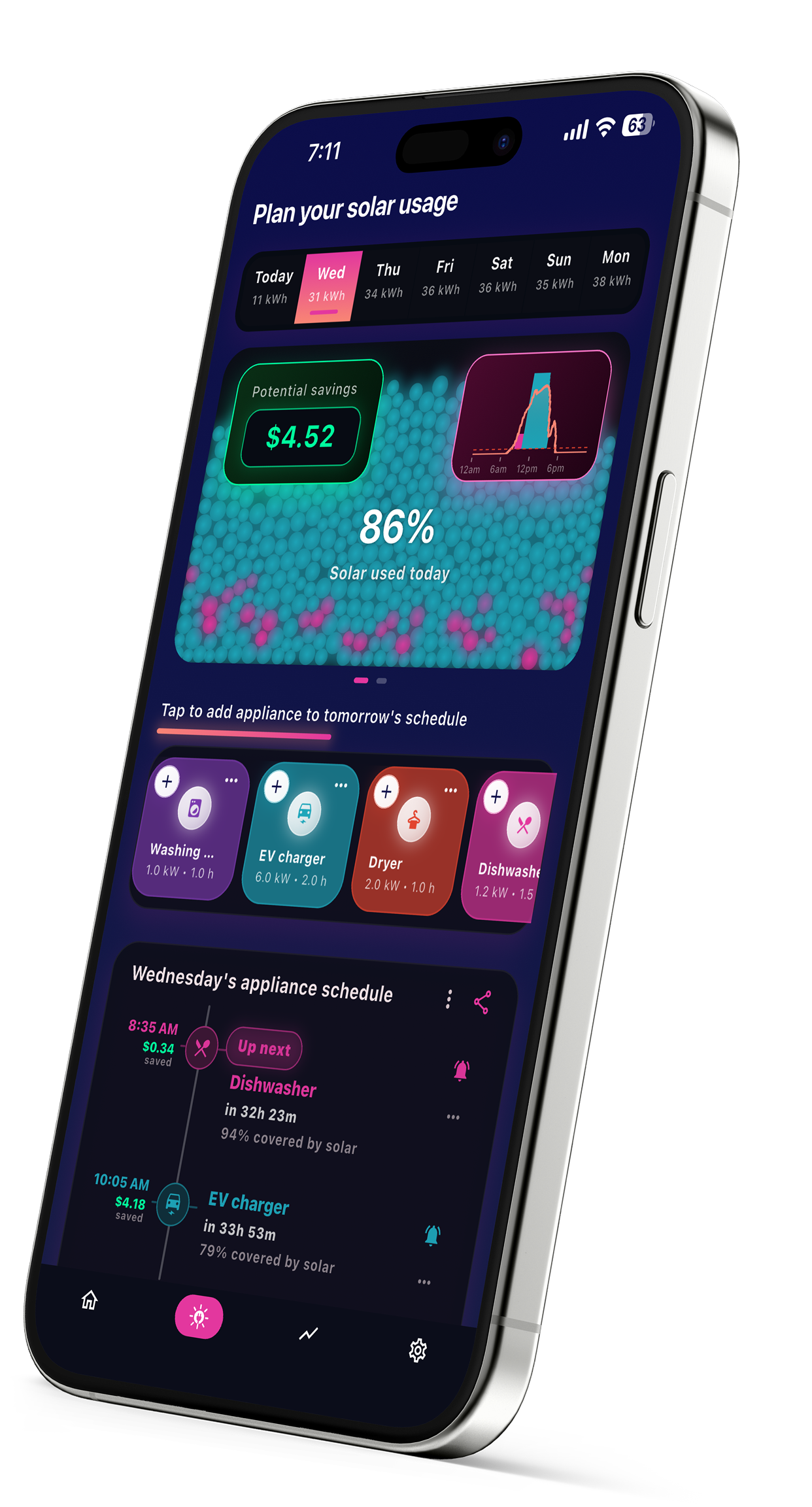 OnSun Usage Planning Screen